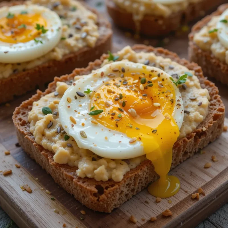 Top 1 Recette Petit Déj Végan : Porridge Protéiné Végétarien Ultra Simple 8 Tartine de houmous et oeuf mollet