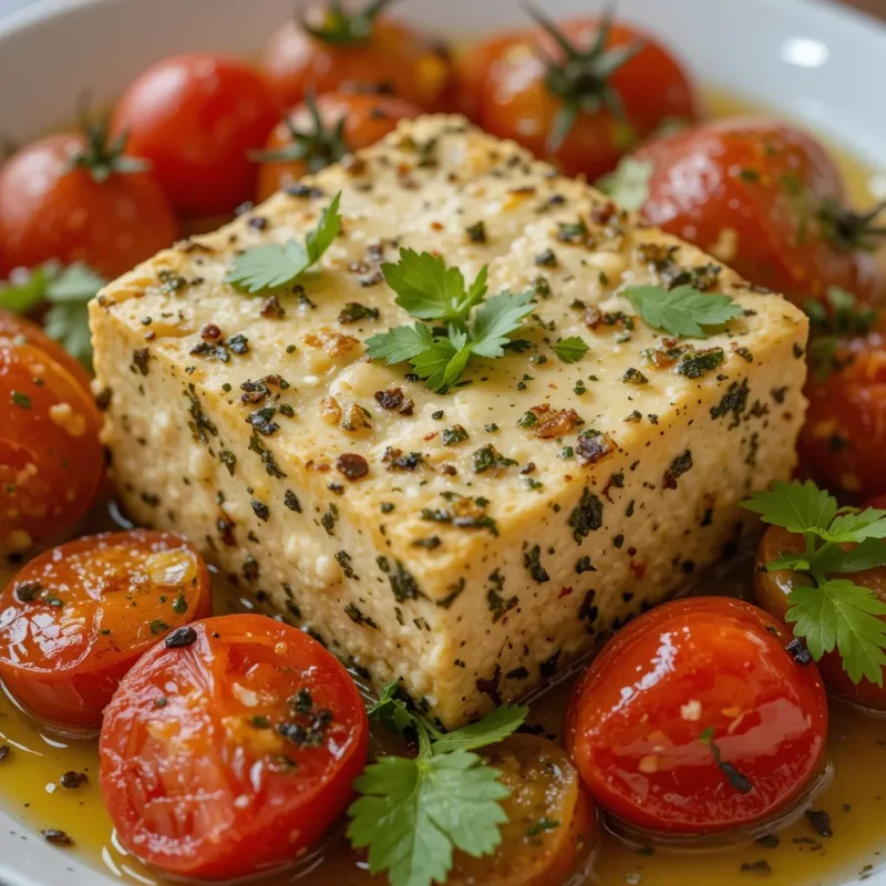 Top 1 Recette Petit Déj Végan : Porridge Protéiné Végétarien Ultra Simple 6 Tofu marine aux herbes et tomates cerises roties