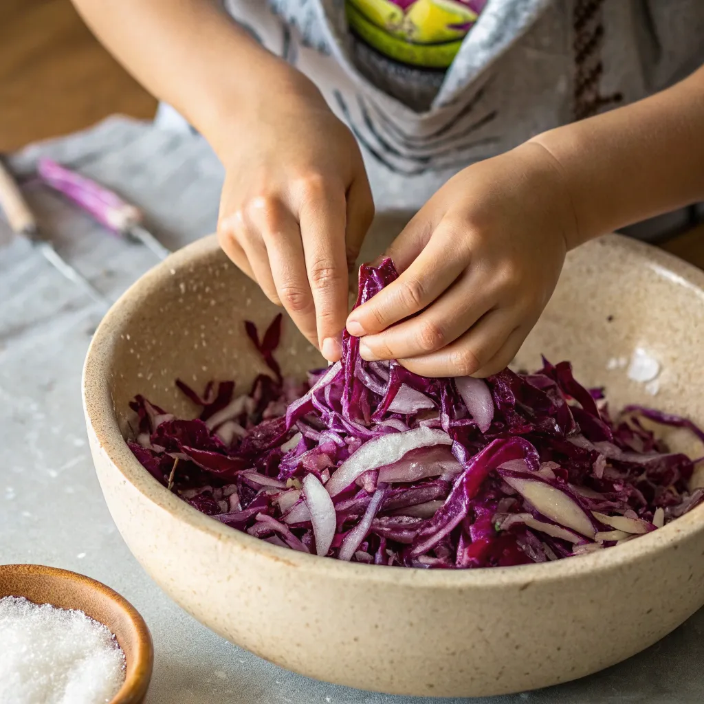 Salade Chou Rouge Originale : L'Effet Surprise 4 massage du chou rouge cru