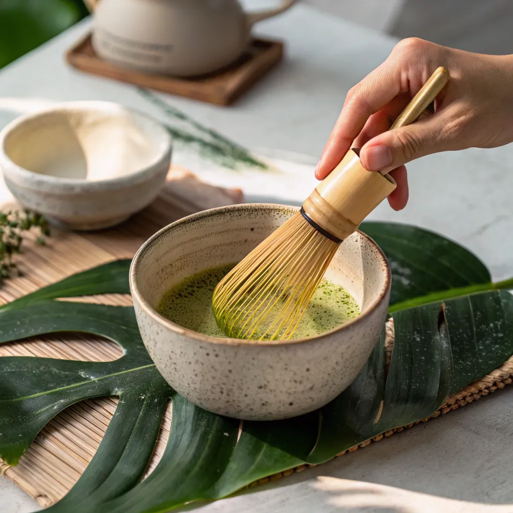 Matcha Latte : Recette Maison Simple et Bienfaits Santé Inattendus 5 fouetter matcha dans un bol