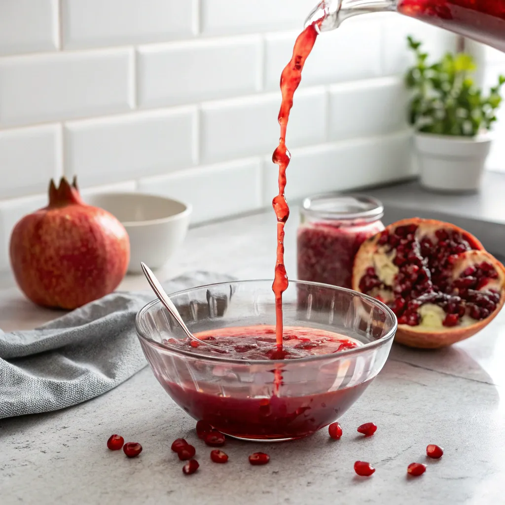 Jus De Grenade Ultra-Frais : Une Recette Simple Qui Change Tout 4 filet de jus de grenade versé dans bol transparent
