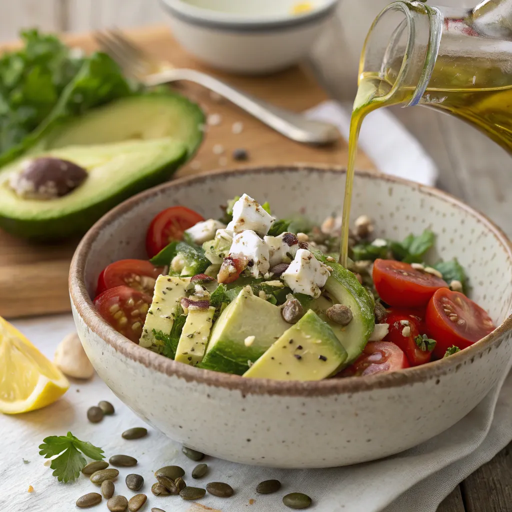 Top 1 Recette Salade Avocat Simple Et Rapide 4 salade avocat avec feta, huile d’olive et graines
