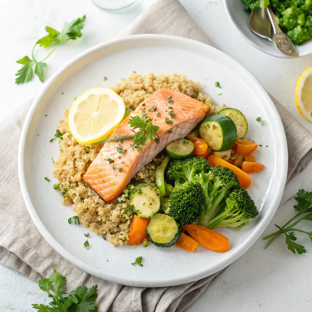 Papillote Saumon Four : Un Plaisir Simple à Savourer Sans Culpabilité 8 aumon papillote four avec quinoa, courgettes, brocoli et citron