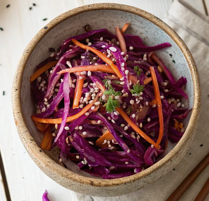 vue du dessus bol salade chou rouge japonaise