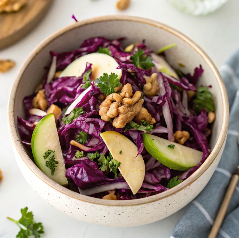 salade chou rouge japonaise avec pommes et noix