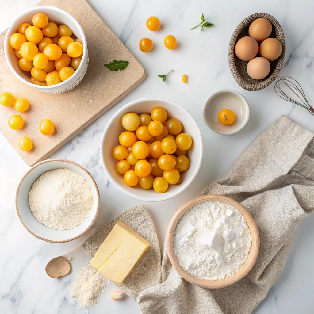 Tarte Mirabelles : 5 Secrets Puissants Pour Une Recette Inratable 3 ingrédients pour tarte mirabelles sur plan de travail blanc