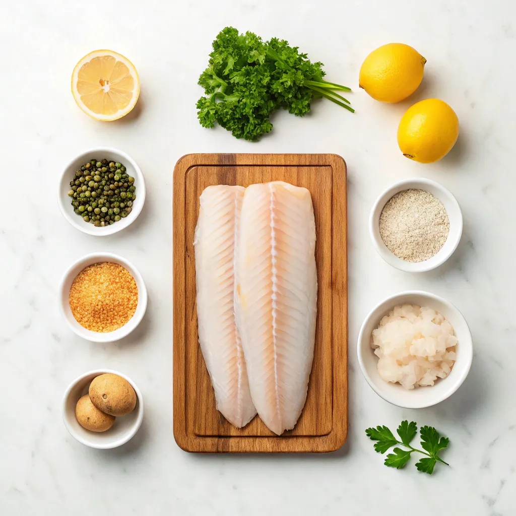 Le Meilleur Pain de Poisson Maison : Recette Simple et Équilibrée 3 Planche avec poisson cru, herbes, citron et condiments pour pain de poisson