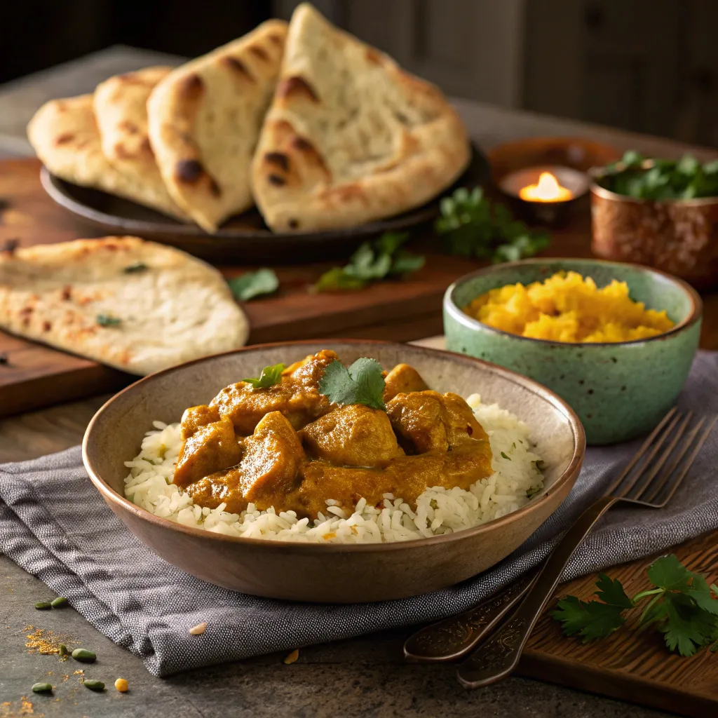 Poulet Au Curry Une Recette Simple Et Gourmande 8 Assiette de poulet au curry avec riz et pain naan