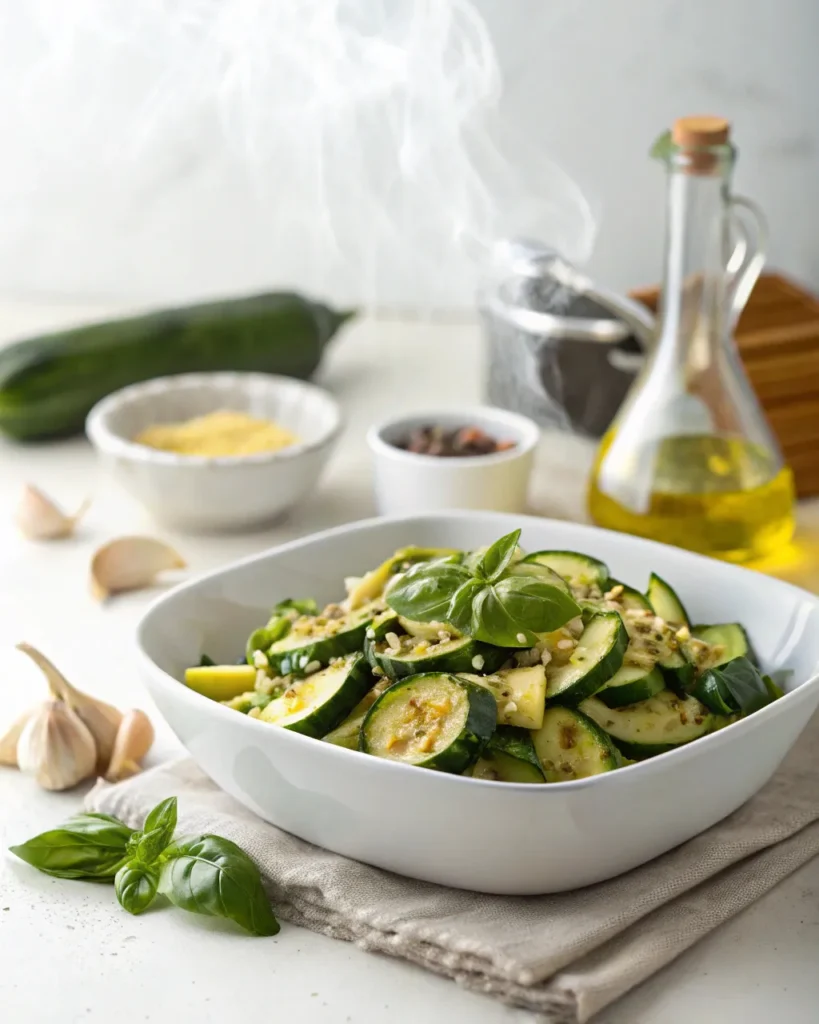 Recette Courgette Collection Complete Du Jardin A L'Assiette 5 Poêlée de courgettes au basilic dans une assiette blanche, recette courgette rapide