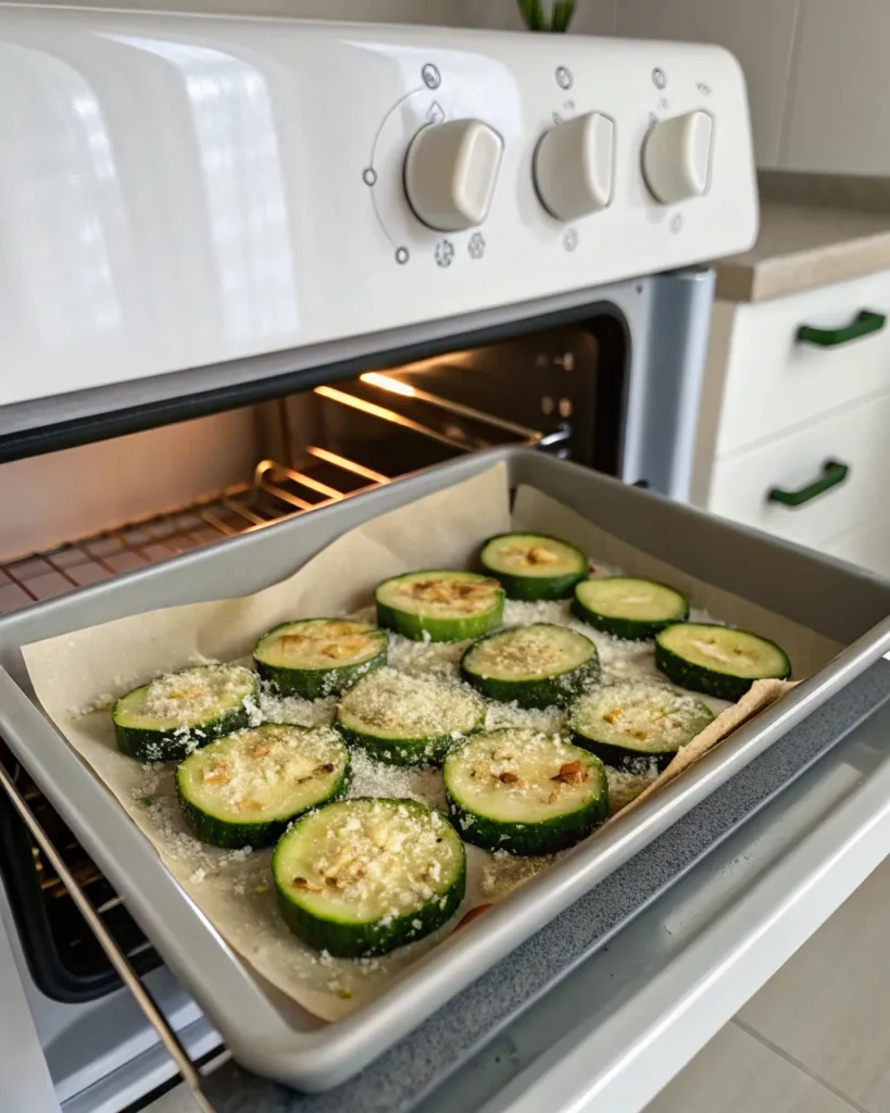 Courgettes Au Four : Secrets D’une Cuisson Croustillante 4 Rondelles de courgettes au four saupoudrées de parmesan