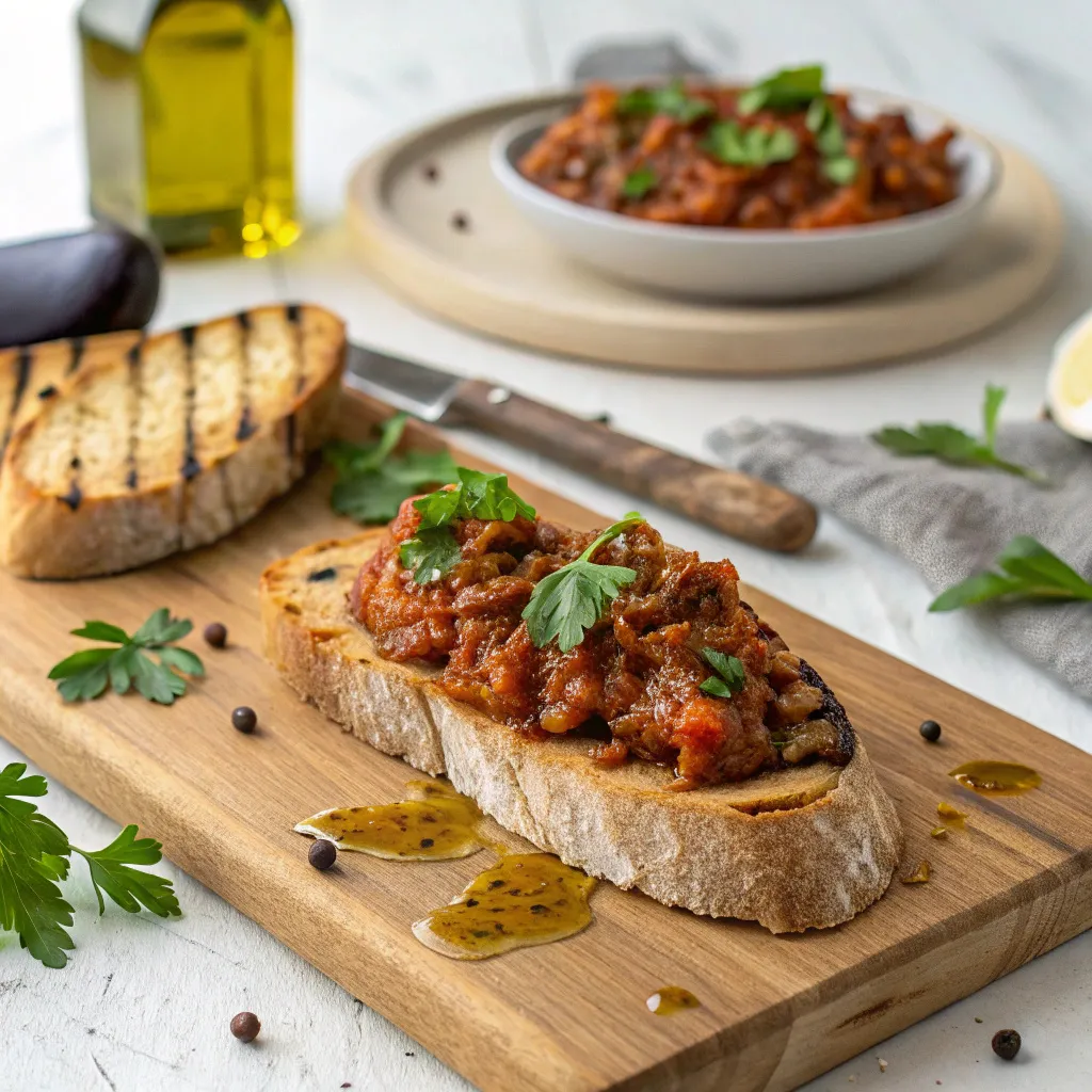 Caviar Aubergine Recette Savoureuse Simple 6 toast au caviar d’aubergine tomate épicée