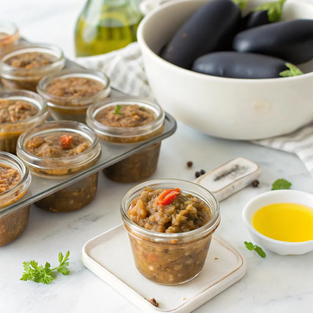 Caviar Aubergine Recette Savoureuse Simple 7 caviar d’aubergine maison en bocal et glaçons prêts à congeler