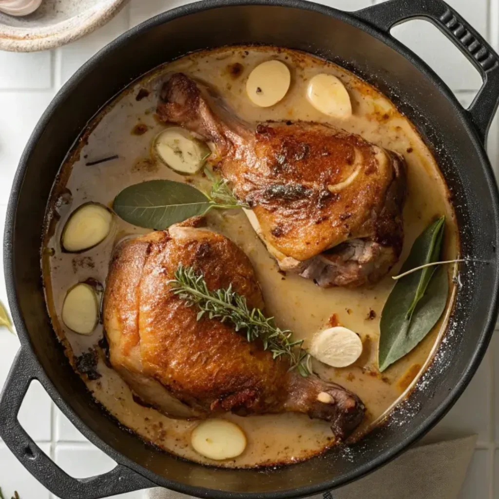 Cuisses De Canard D’exception : Recette Gourmande Et Simple 3 cuisses de canard mijotées dans cocotte noire avec ail et laurier