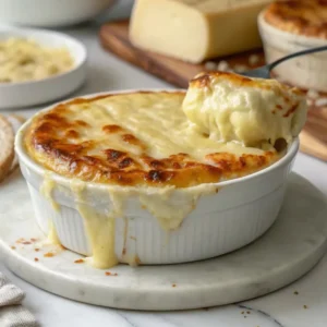 portion individuelle de croziflette fondante dans un ramequin