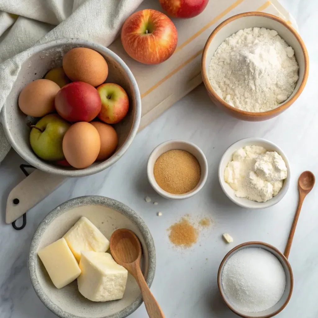 Flognarde Aux Pommes Plaisir Simple Et Sincère 3 ingrédients de la flognarde aux pommes sur plan de travail