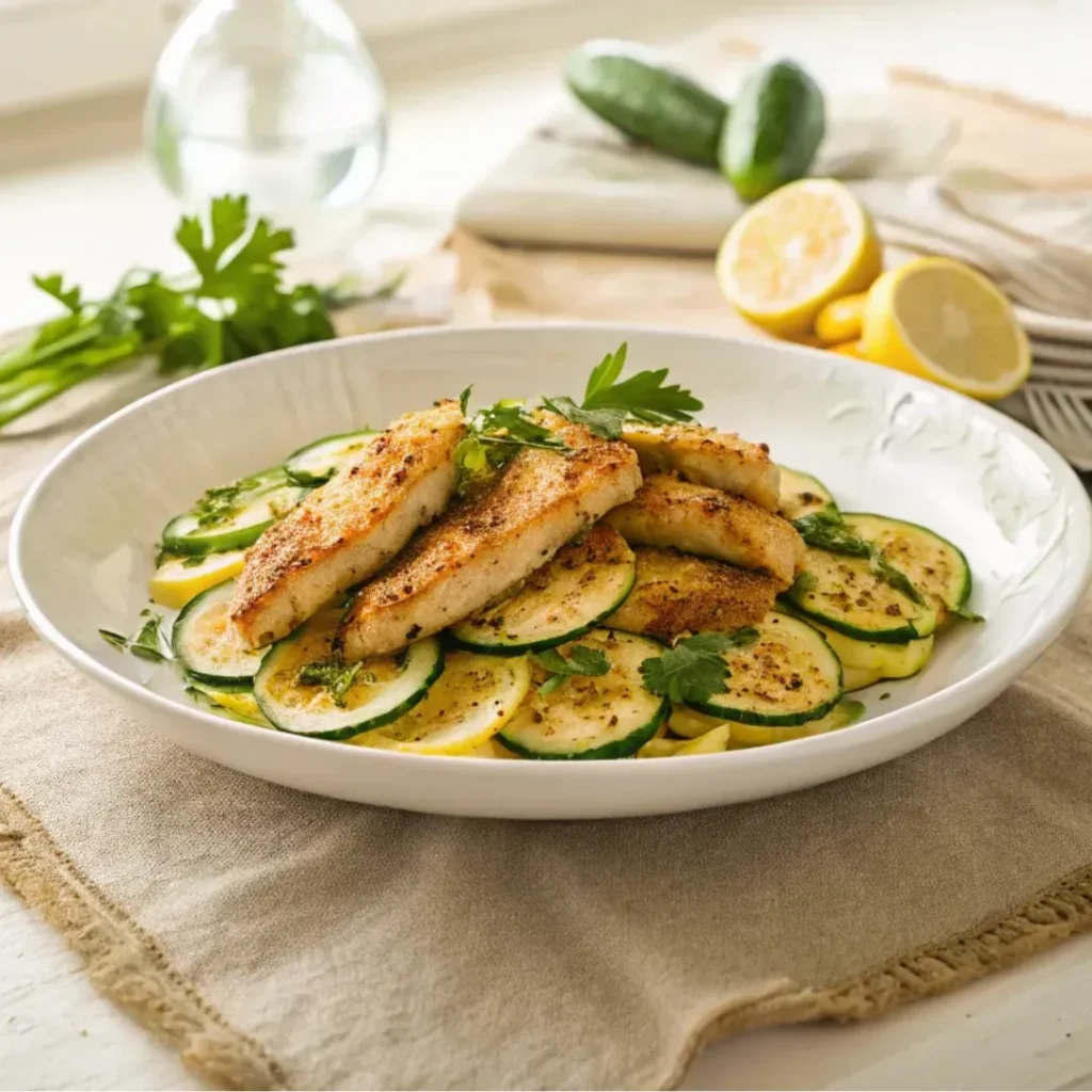 Courgette Recette Estivale Simple Et Saine 6 Recette de courgette sautée servie avec des morceaux de poulet dorés