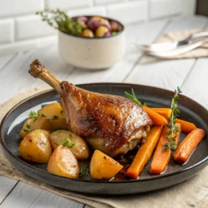 cuisses de canard servie avec pommes de terre et carottes