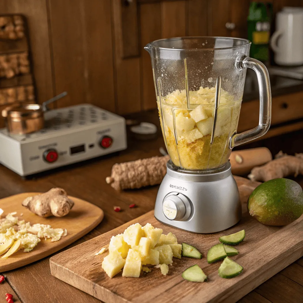 Recette jus de gingembre maison : simple, frais et plein de vitalité 4 Préparation du jus de gingembre avec blender