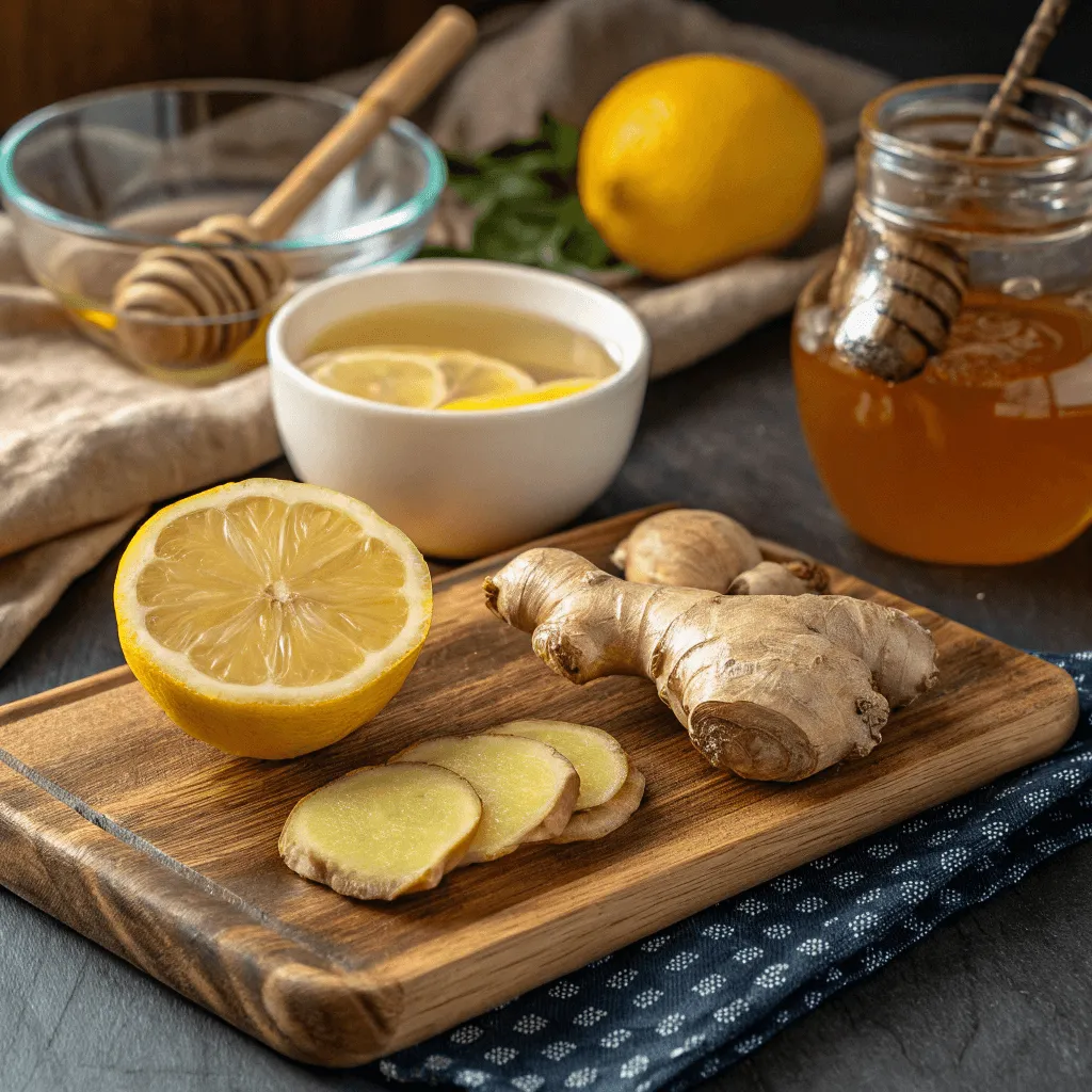 Recette jus de gingembre maison : simple, frais et plein de vitalité 3 Ingrédients pour recette jus de gingembre avec citron frais et gingembre tranché