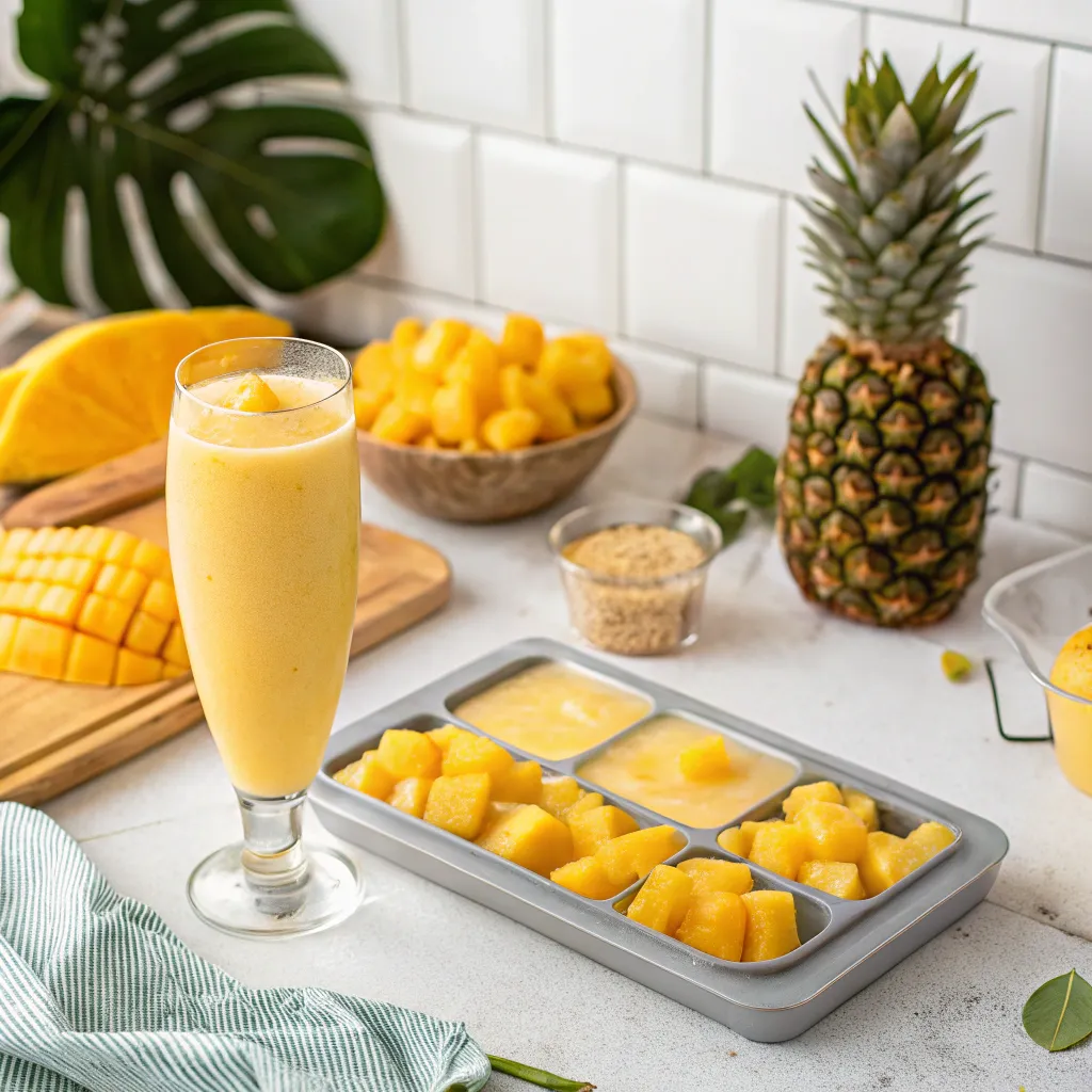 Top 1 Smoothie Mangue : Secrets Nutritionnels Pour Votre Bien Etre 8 smoothie mangue ananas avec moule à glaçons et fruits tropicaux