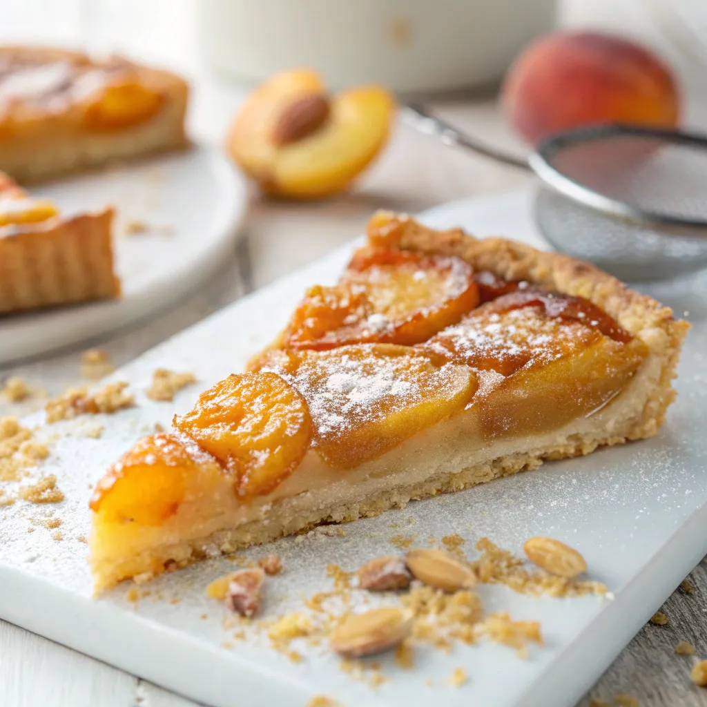 tarte mirabelles servie avec éclats d’amandes