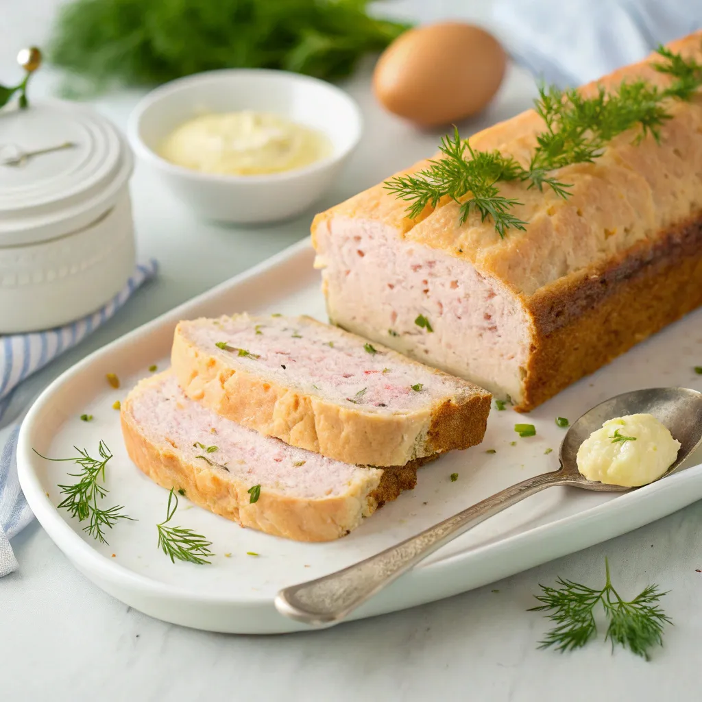 Le Meilleur Pain de Poisson Maison : Recette Simple et Équilibrée 6 Pain de poisson maison tranché avec aneth et sauce crémeuse