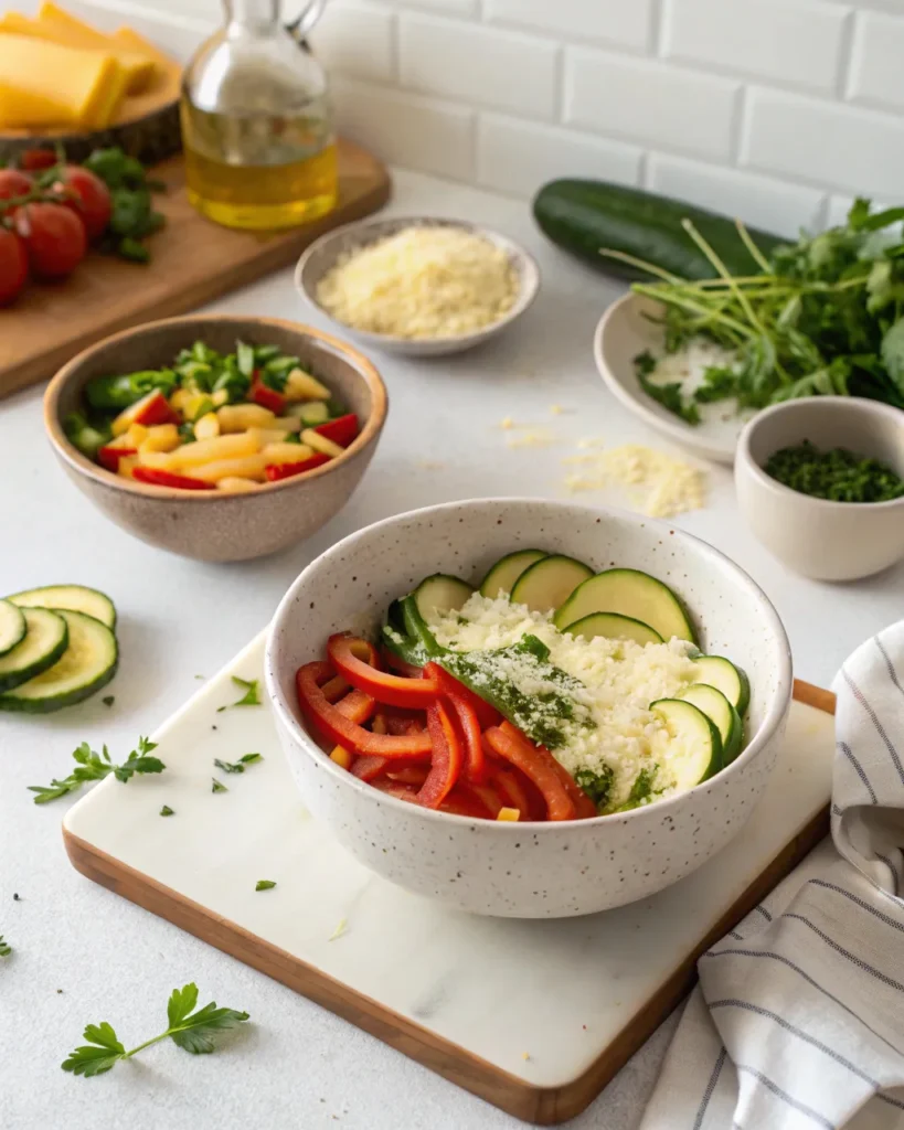 Courgettes Au Four : Secrets D’une Cuisson Croustillante 7 Légumes frais et courgettes préparés dans un bol