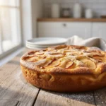Clafoutis aux pommes doré tout juste sorti du four