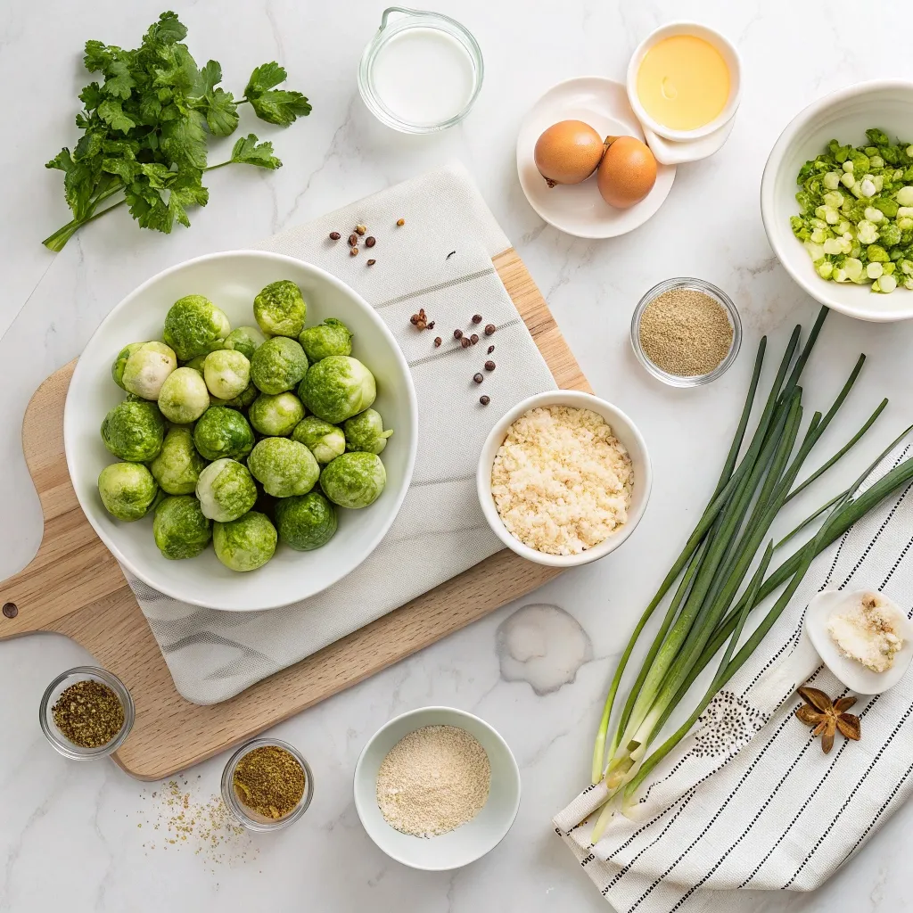 Ingrédients de la recette de chou de Bruxelles prêts à cuisiner