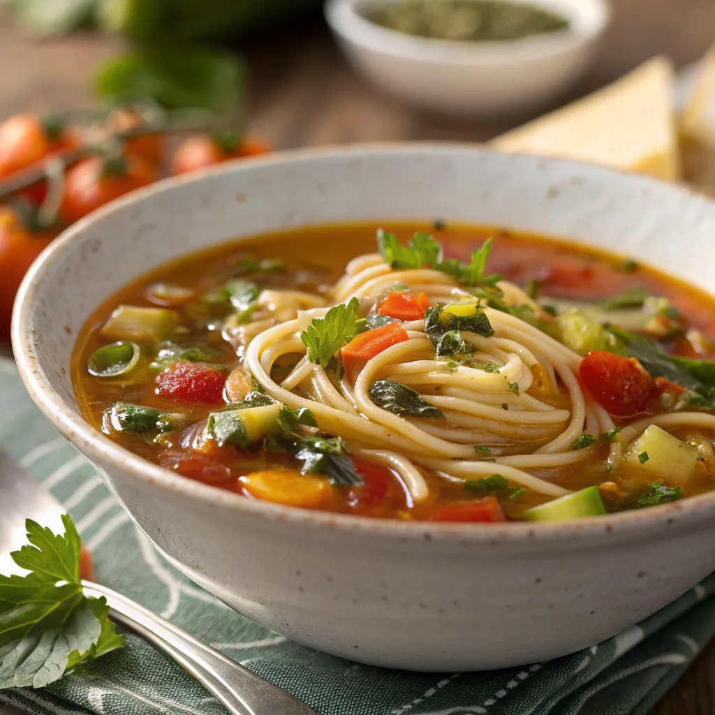Soupe au pistou : Recette traditionnelle, astuces et secrets provençaux 9 Minestrone italien avec légumes et spaghetti