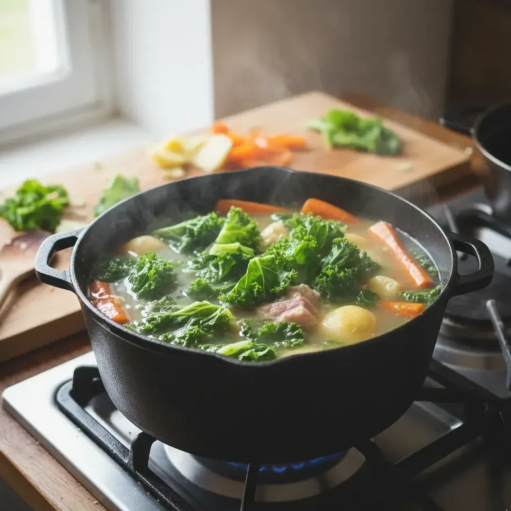 Potée au chou vert légère : recette simple, saveur max et astuces pratiques 4 Cuisson de la potée au chou vert dans une cocotte