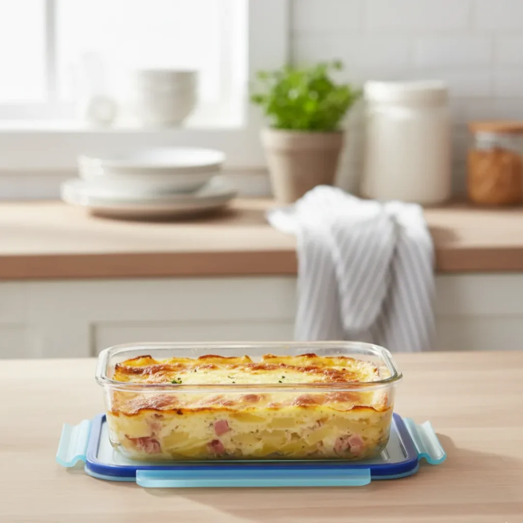 Délicieuse Tartiflette Recette Traditionnelle : Simple et Facile 6 Plat de tartiflette au fromage gratiné, pommes de terre et dinde fumée, prêt à être servi dans une cuisine moderne