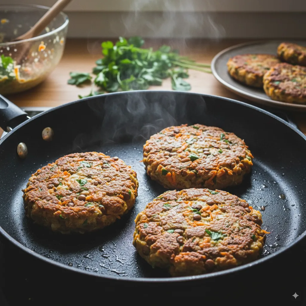 Galettes de lentilles carottes en cuisson vapeur douce