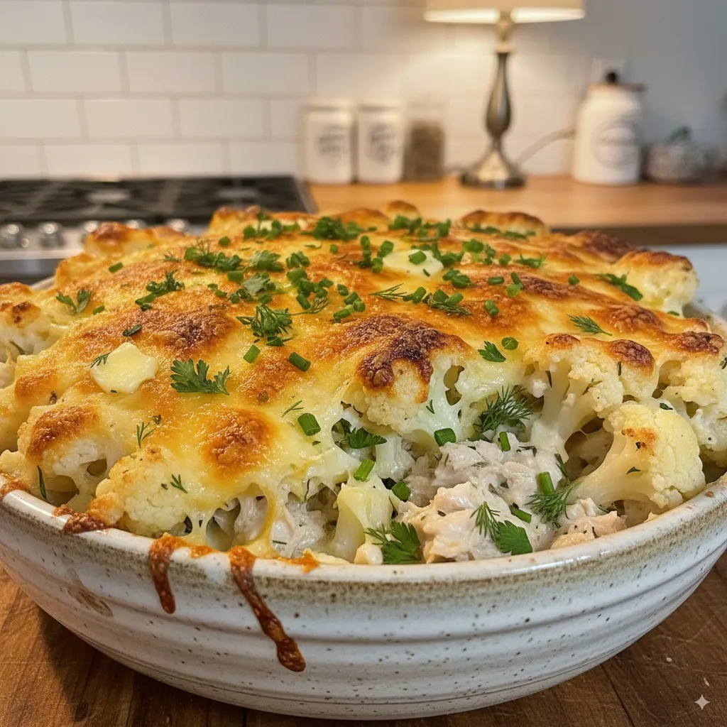 Gratin léger au chou-fleur et dinde effilochée maison