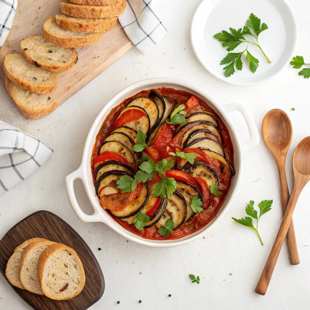 Recette Ratatouille Simple Et Gourmande : Découvrez L’art De La Cuisine Provençale 6 Présentation soignée de la ratatouille dans une assiette avec pain
