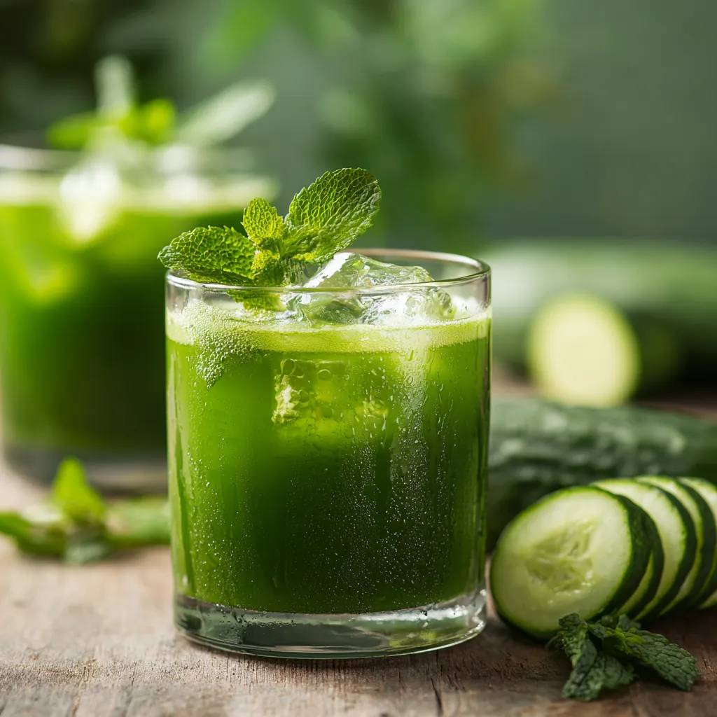Verre de jus détox au concombre avec tranches de concombre