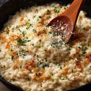 Risotto Poireaux Parmesan : poêle de risotto parmesan persil
