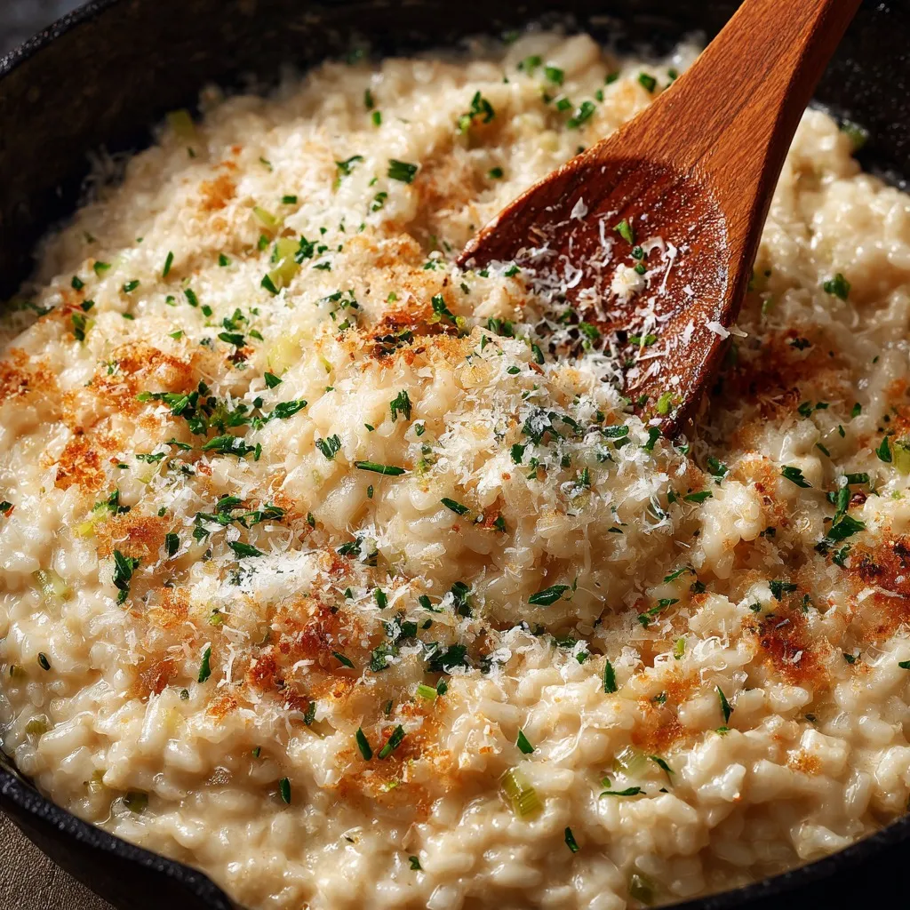 Risotto Poireaux Parmesan : poêle de risotto parmesan persil