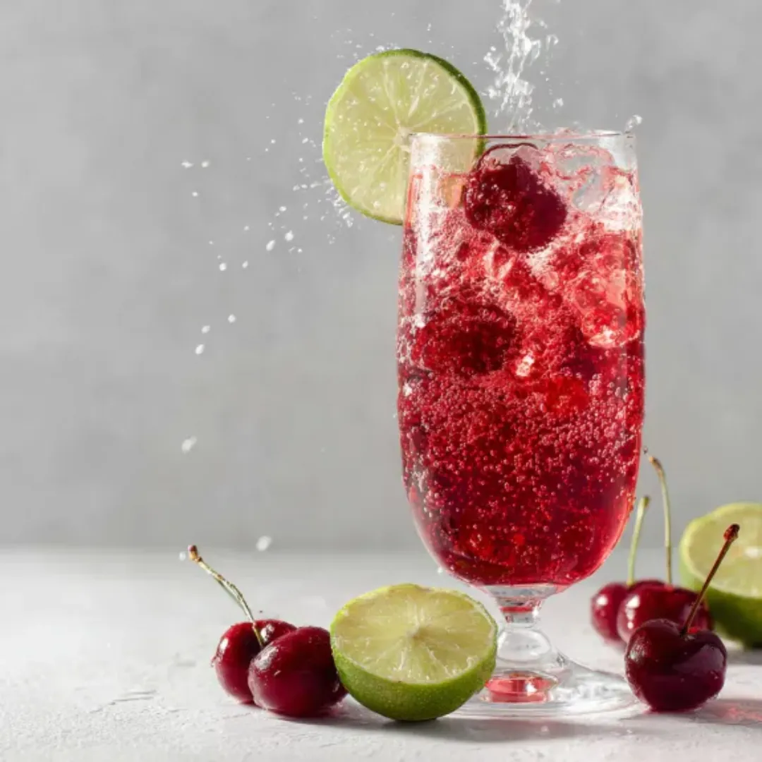 Cocktail Shirley being poured into a glass with lime.