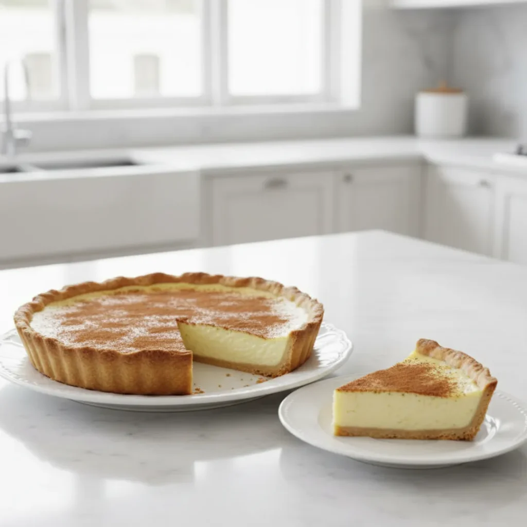 Fabuleuses Recettes de Cuisine Africaine à Essayer 8 Tarte au Lait sud-africaine dorée et saupoudrée de cannelle