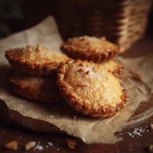 Mini galettes de riz au beurre de noix artisanales, dorées et sucrées, présentées sur du papier parchemin sur une planche en bois.
