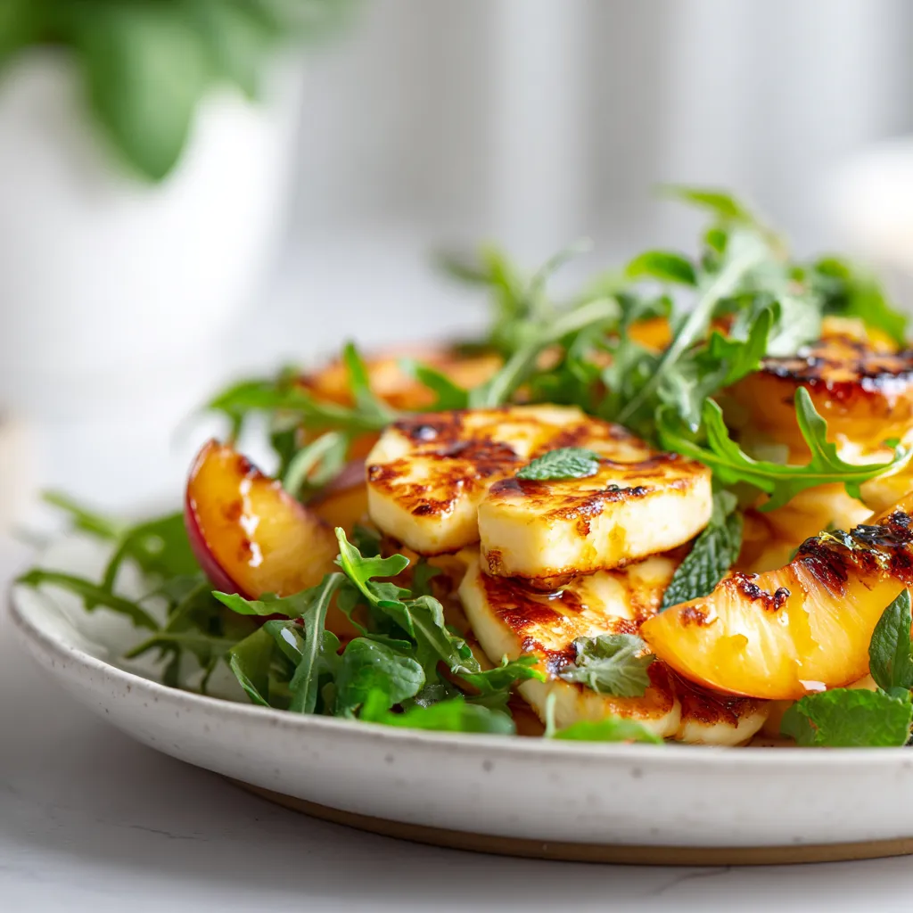 Fabuleuse Salade de Pêches Rôties et Halloumi