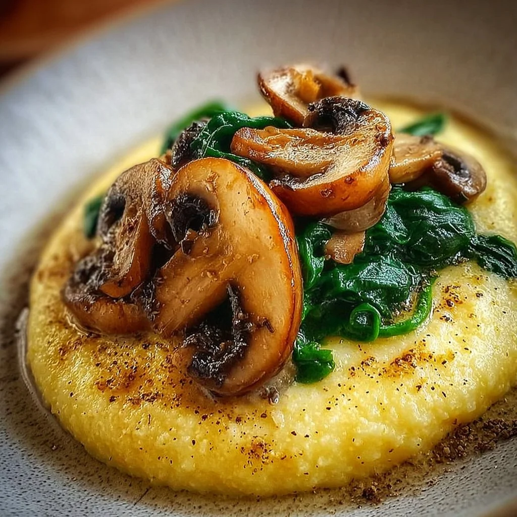 Polenta crémeuse aux champignons et épinards