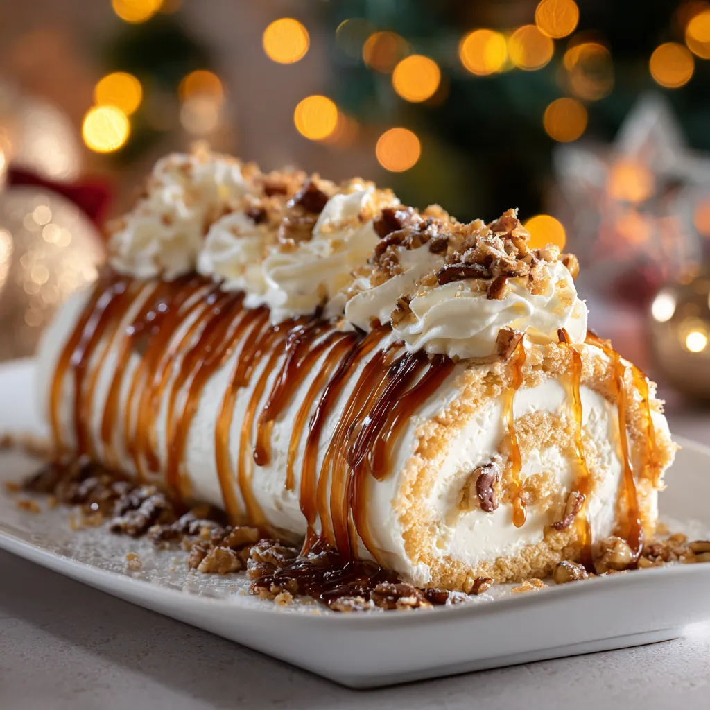 Bûche de Noël Vanille Caramel Pécan.