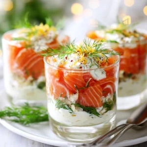 Verrine de Saumon Fumé et St Môret : Effet Waouh Garanti 5 Verrine de saumon fumé et St Môret crémeuse, décorée d’aneth frais et de zeste de citron.