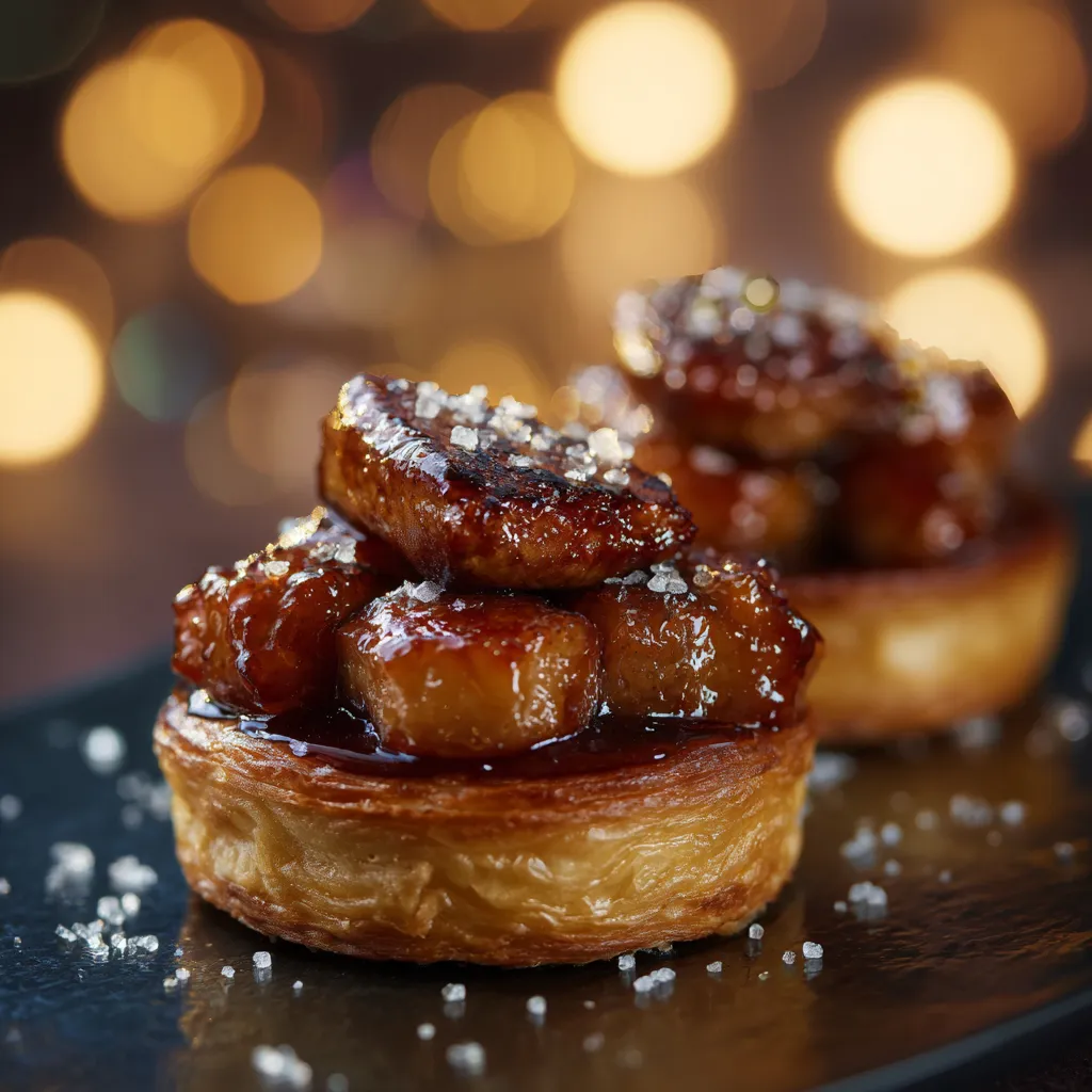 Mini tatins de foie gras sur pommes caramélisées.