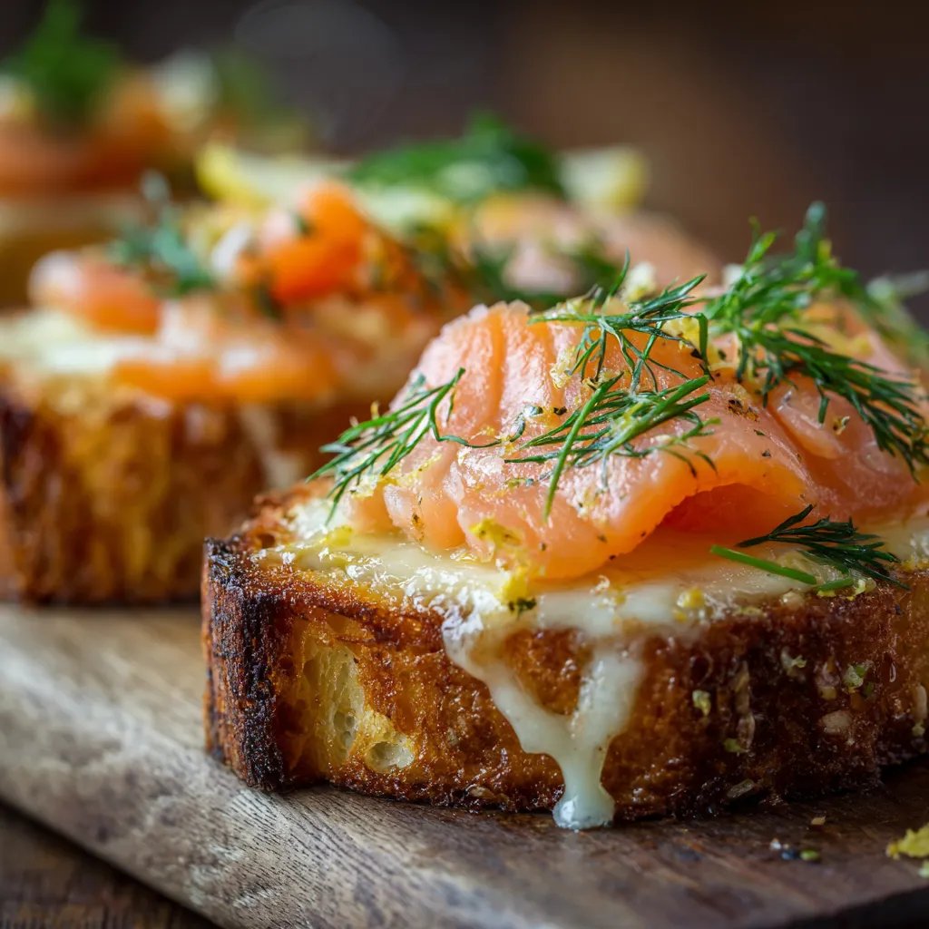 Le Croque-Norvégien au Saumon Fumé : Une Recette Simple 2 Croque-Norvégien au saumon fumé avec pain doré, fromage fondant.
