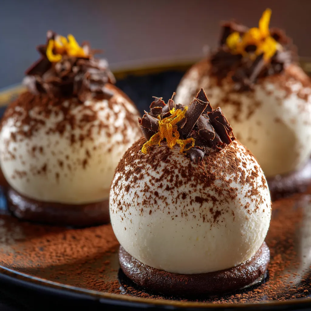 Spectaculaire Tiramisu en Sphère : Une Recette Unique 3 Tiramisu en sphère gourmand et moderne, dessert italien revisité au mascarpone, décoré de caca.