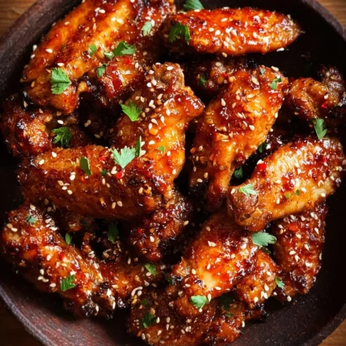 Ailes de poulet au miel et à l'ail présentées sur une assiette garnie