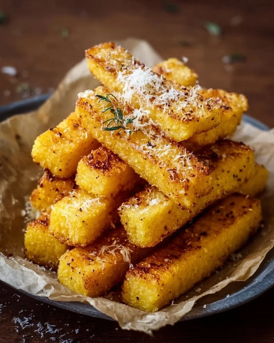 Bâtonnets croustillants de polenta au parmesan dorés et appétissants